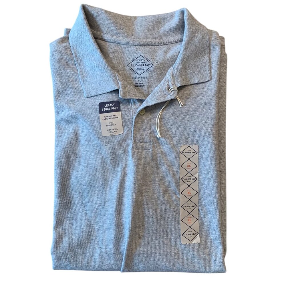 St. John's Bay Heritage Legacy Pique Polo Shirt Mens Short Sleeve-XL Grey NWT
